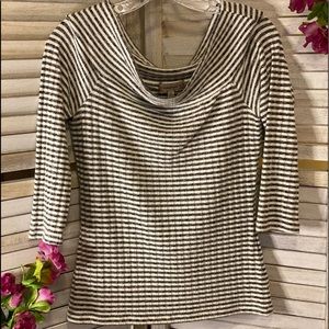 Black & White Striped Boat Neck Top